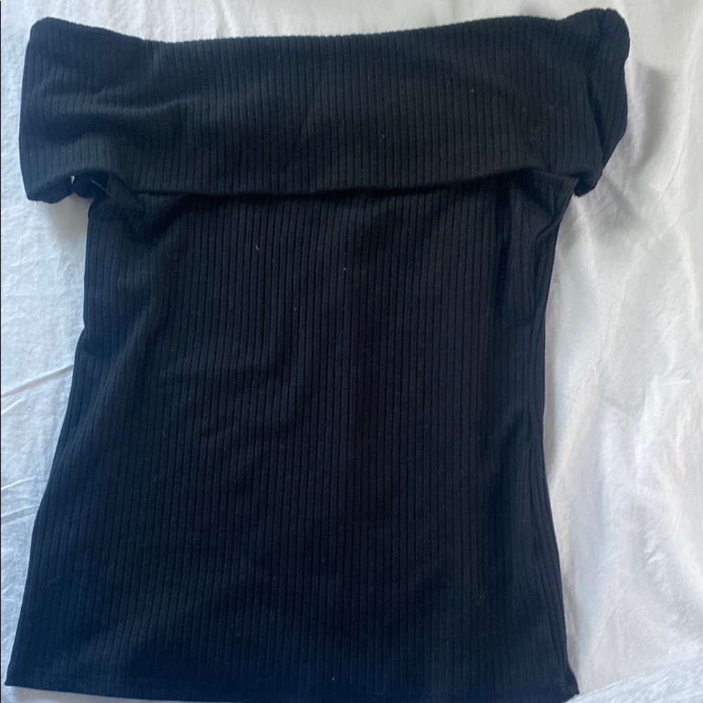 Black Off-Shoulder Ribbed Top